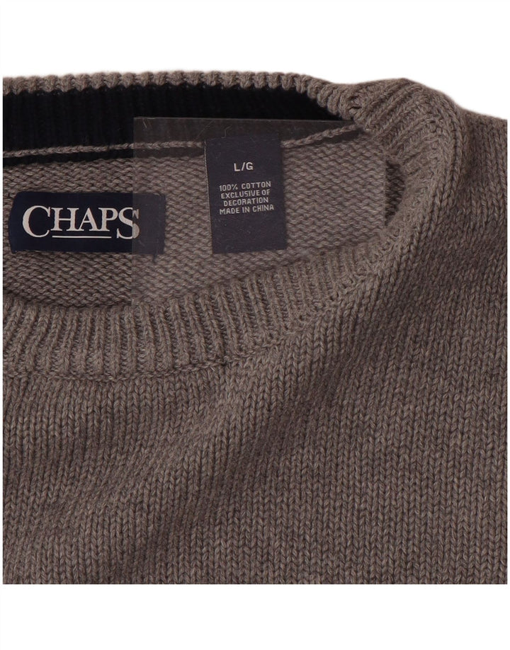 CHAPS Herren-Pullover mit Rundhalsausschnitt, Größe L, aus grauer Baumwolle