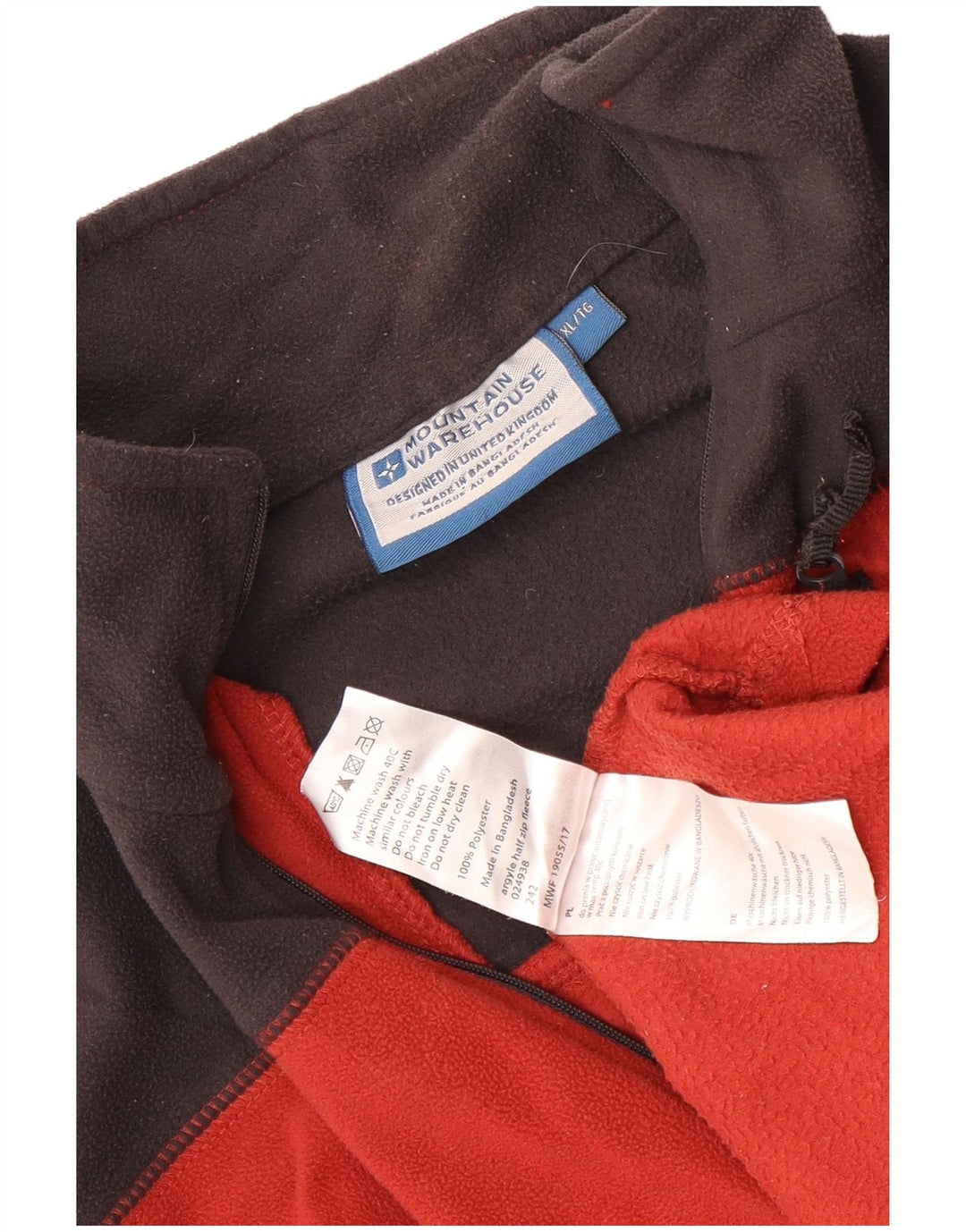 Mountain Warehouse Herren-Fleecepullover mit Reißverschluss am Hals, XL, rotes Farbblock-Polyester