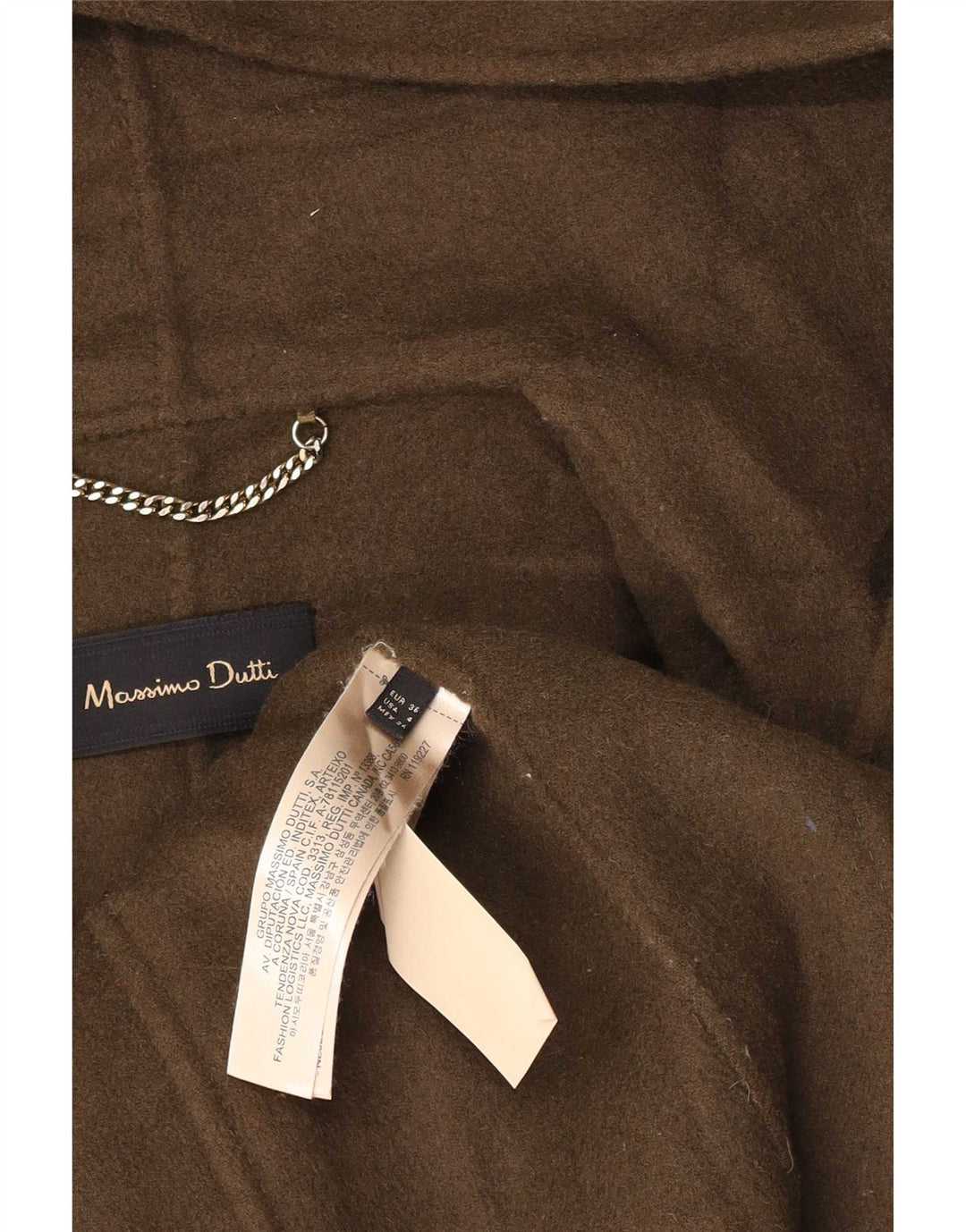 Massimo Dutti Damen-Übergröße-Zweireihermantel mit Kapuze, EU 36, XS, Khaki