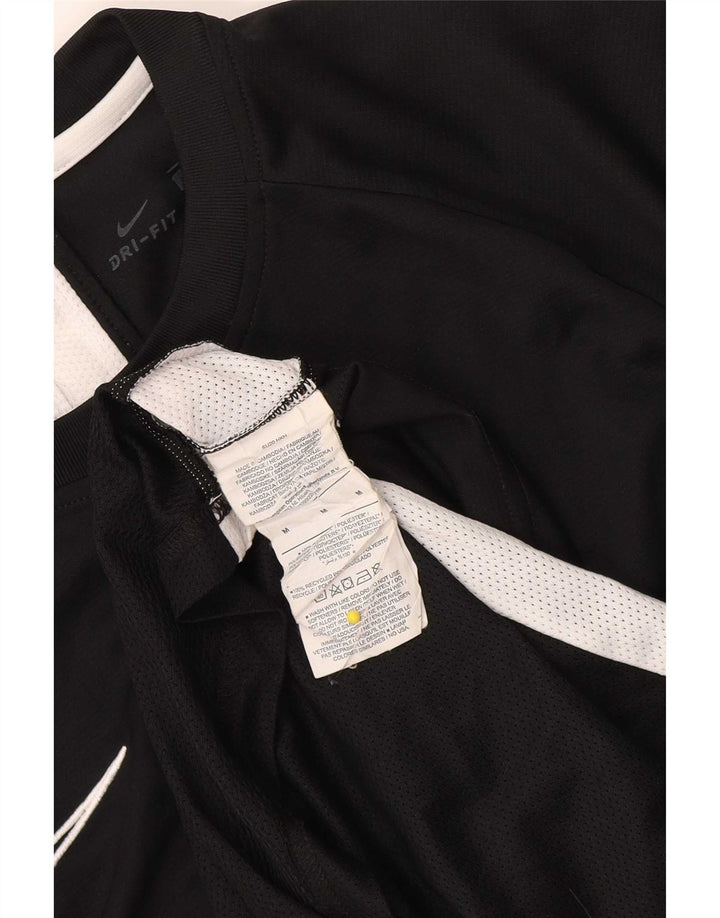 Nike Damen Dri Fit T-Shirt Top UK 14 Mittelschwarzes Colourblock-Polyester