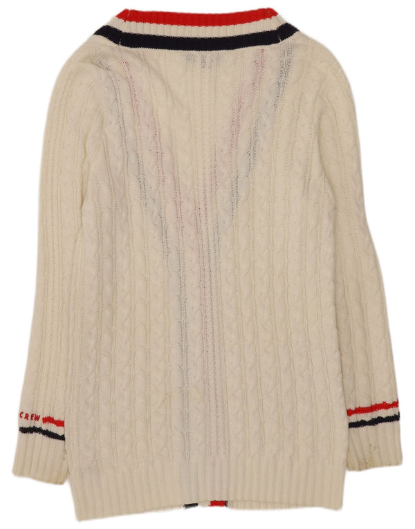 Crew Clothing Damen-Cardigan-Pullover UK 12 Mittelweiß gestreifte Baumwolle