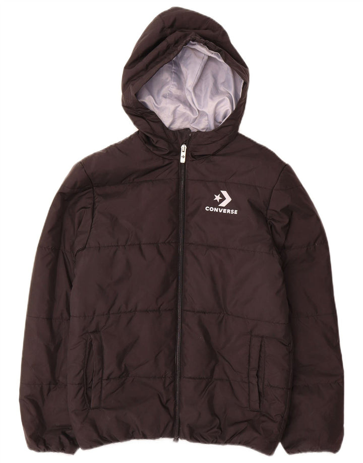 Converse Wattierte Jacke mit Kapuze für Jungen, 12–13 Jahre, groß, schwarzes Polyester