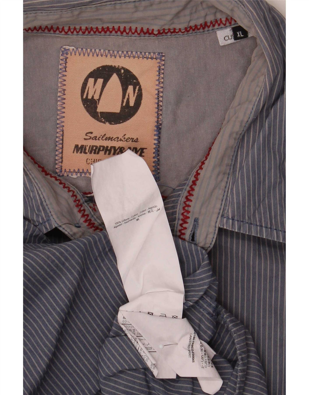 Murphy & Nye Herren-Sailmakers-Hemd XL aus marineblauer Nadelstreifen-Baumwolle