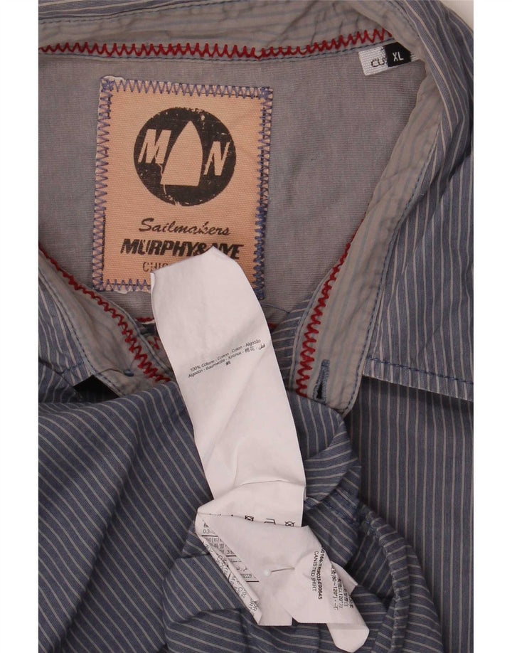 Murphy & Nye Herren-Sailmakers-Hemd XL aus marineblauer Nadelstreifen-Baumwolle