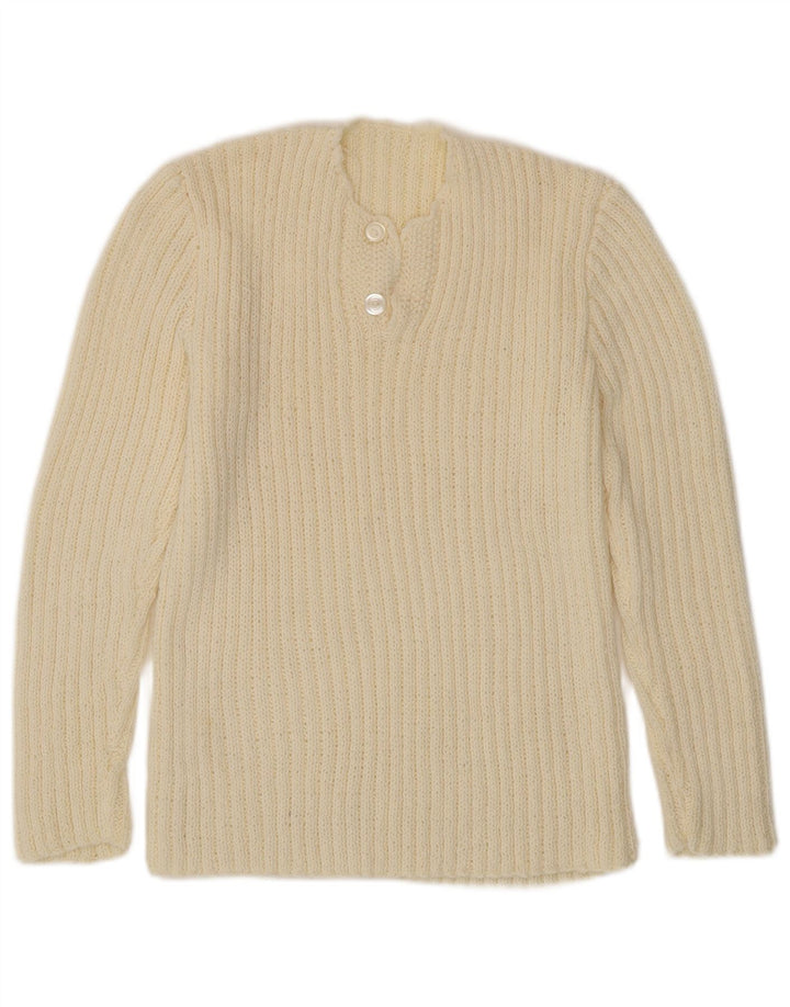 VINTAGE Damen-Pullover mit Knopfkragen, Gr. 12, Mittelweiß