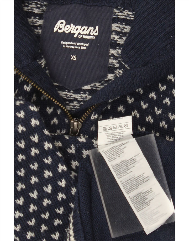 BERGANS Herren-Pullover mit Reißverschluss am Hals, XS, marineblau, geometrische Wolle