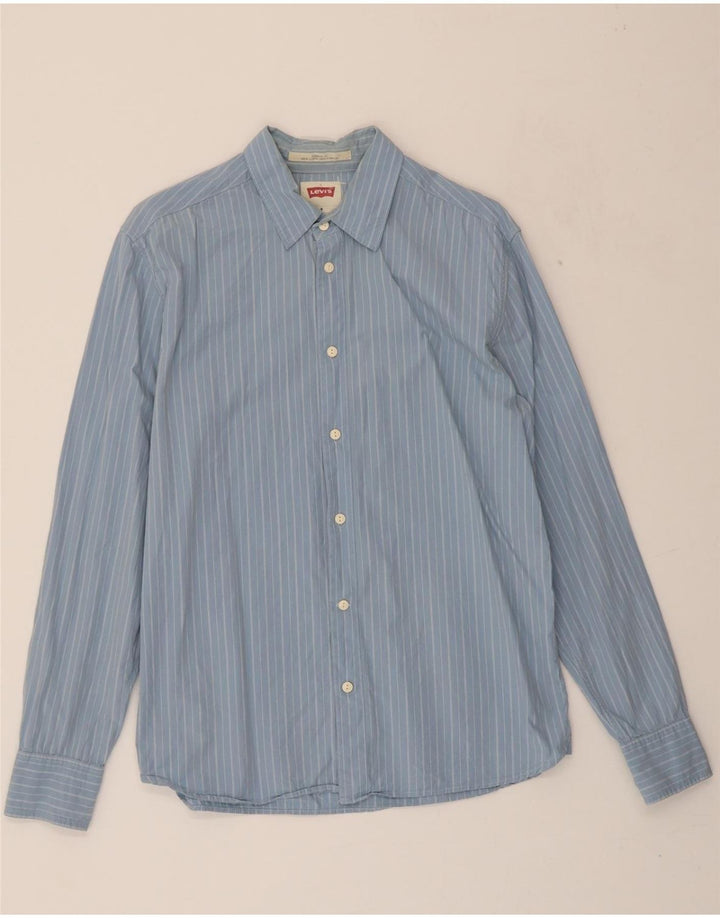 LEVI'S Mens Standard Fit Shirt Medium Blue Striped Cotton Vintage Levi's and Second-Hand Levi's from Messina Hembry 
