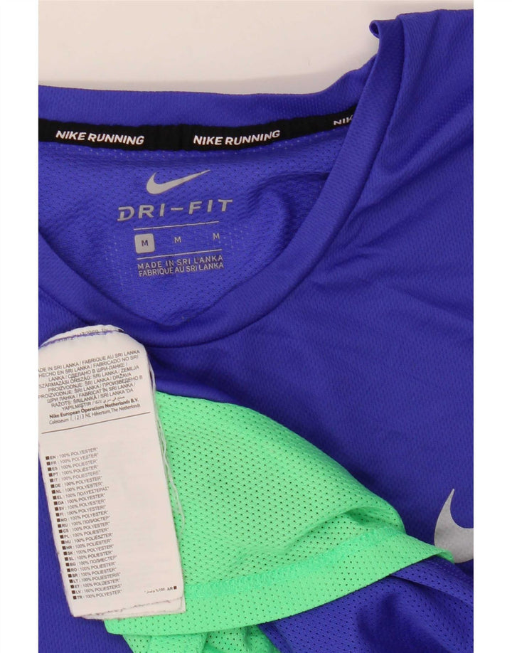 Nike Damen Dri Fit T-Shirt Top UK 14 Mittelblaues Colourblock-Polyester