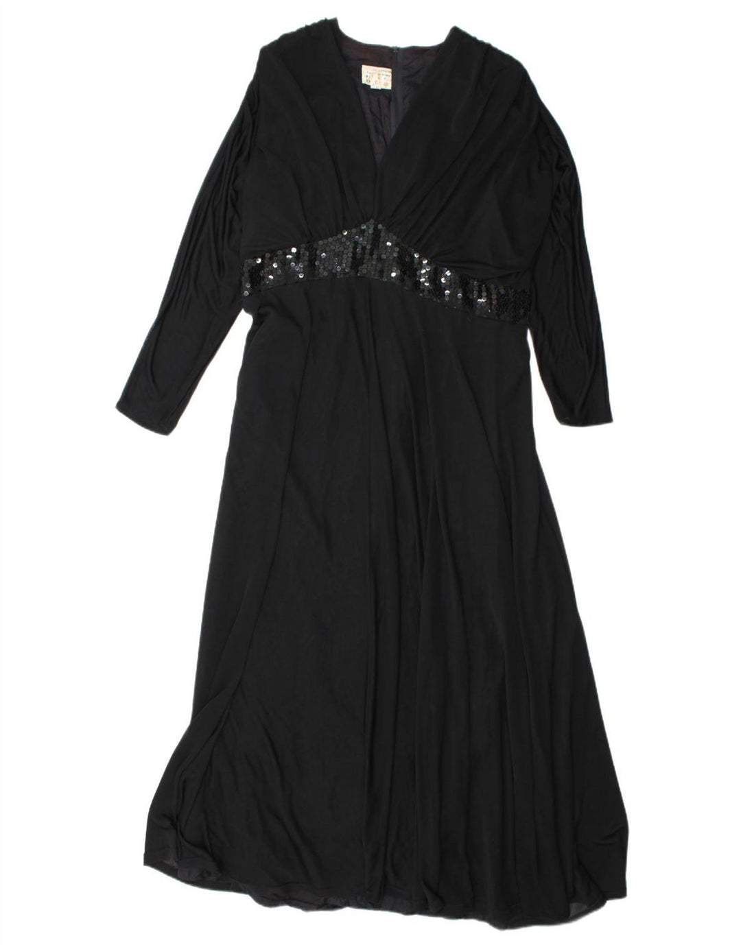 VINTAGE Womens Long Sleeve Maxi Dress EU 44 XL Black Polyester