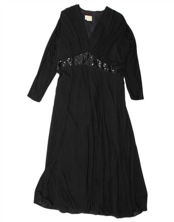 VINTAGE Womens Long Sleeve Maxi Dress EU 44 XL Black Polyester