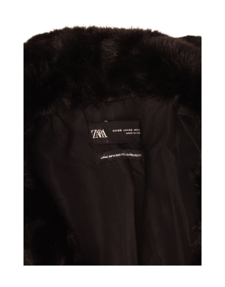 Zara Damen Übergroßer Kunstpelzmantel UK 6 XS Schwarz Polyester