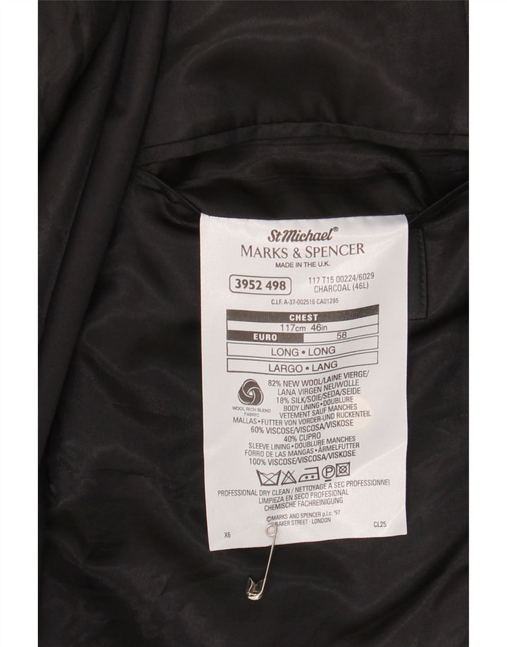 Marks & Spencer Herren-Blazer, lang, mit 2 Knöpfen, UK 46, XL, graue Schurwolle