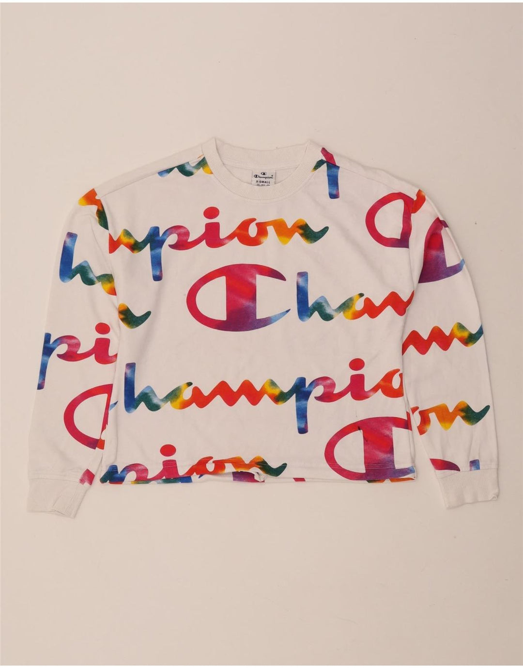 CHAMPION Womens Oversized Crop Graphic Sweatshirt Pullover UK 6 XS Weiß