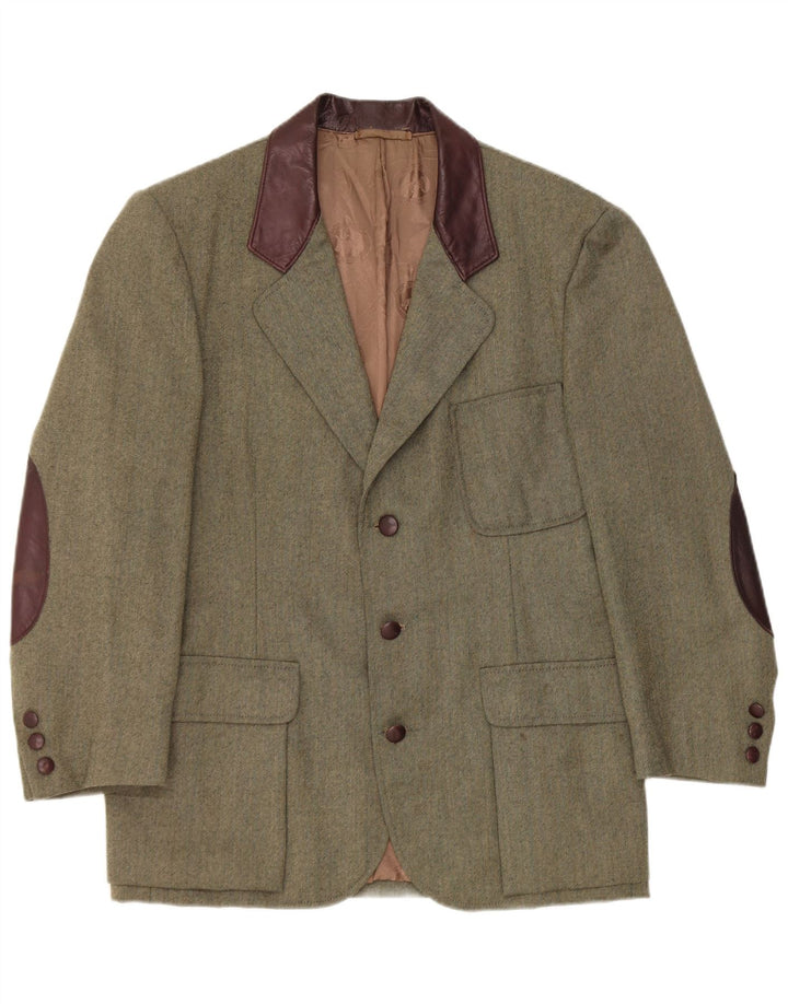 Vintage Herren 3-Knopf-Blazerjacke UK 38 Medium Khaki Colourblock