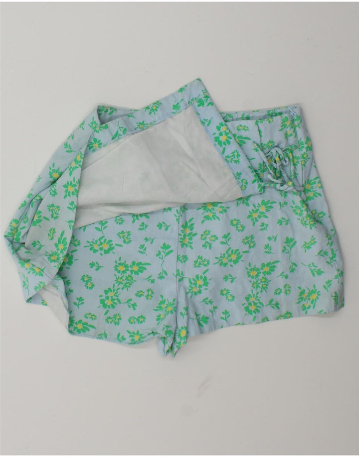 Zara Damen Hotpants Large W30 Viskose mit blauem Blumenmuster