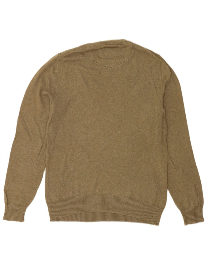 Fat Face Herren-Pullover mit V-Ausschnitt, Größe S, Khaki, Baumwolle