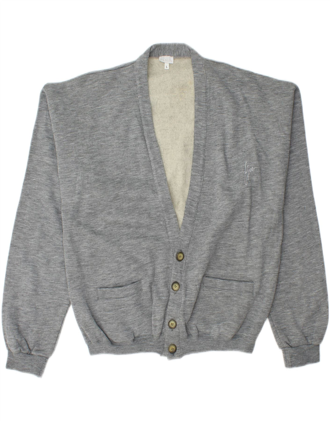 VINTAGE Herren-Cardigan-Pullover, große graue Baumwolle