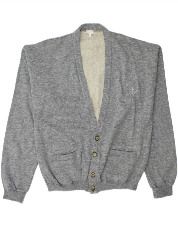 VINTAGE Herren-Cardigan-Pullover, große graue Baumwolle