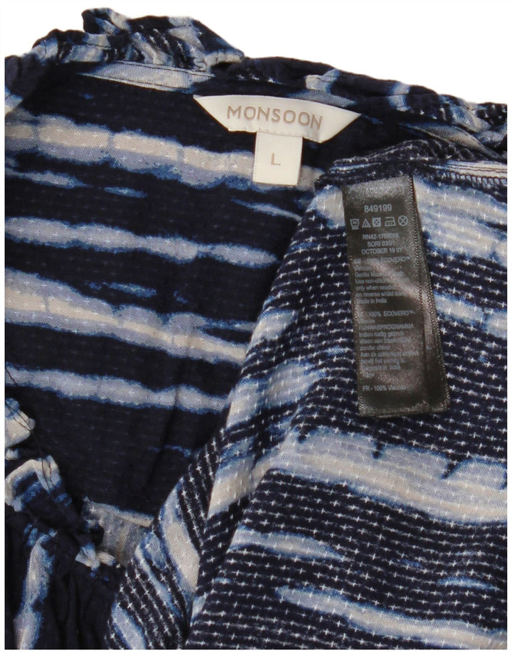 Monsoon Damen-Blusenoberteil mit abstraktem Muster, Gr. 44, Marineblau, Viskose