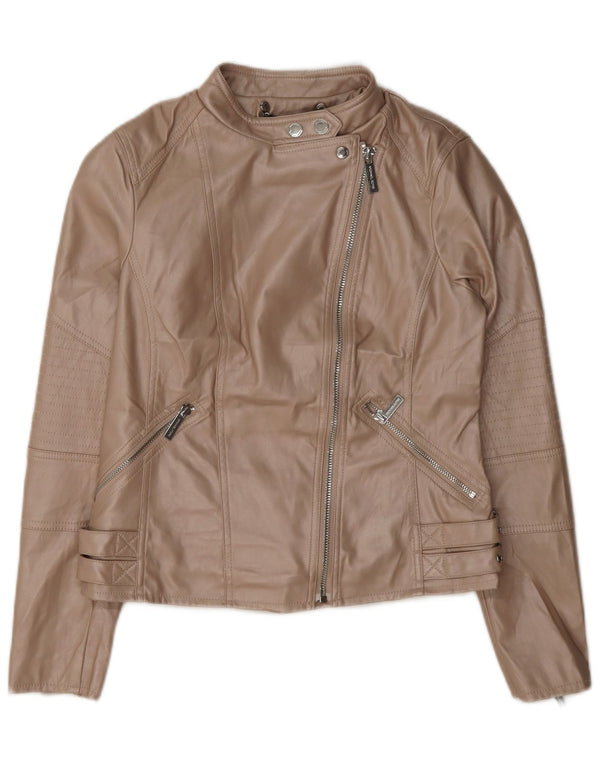 Michael Kors Damen Kunstleder Bikerjacke UK 6 XS Beige