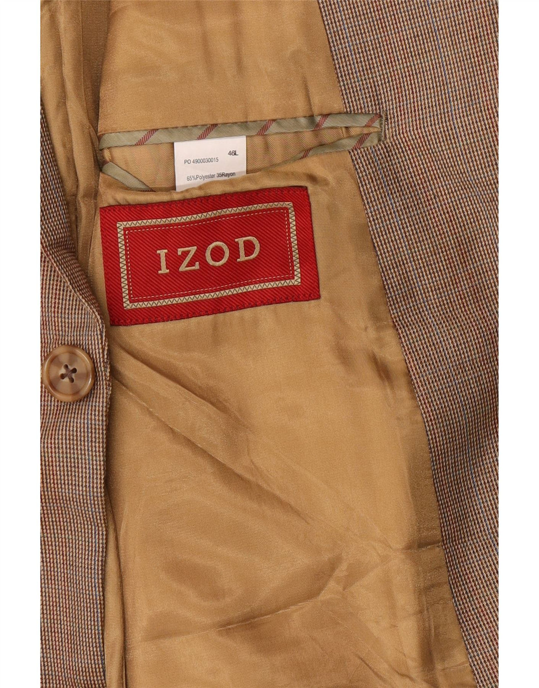 IZOD Herren Longline 2-Knopf-Blazerjacke UK 46 3XL Beige Hahnentrittmuster