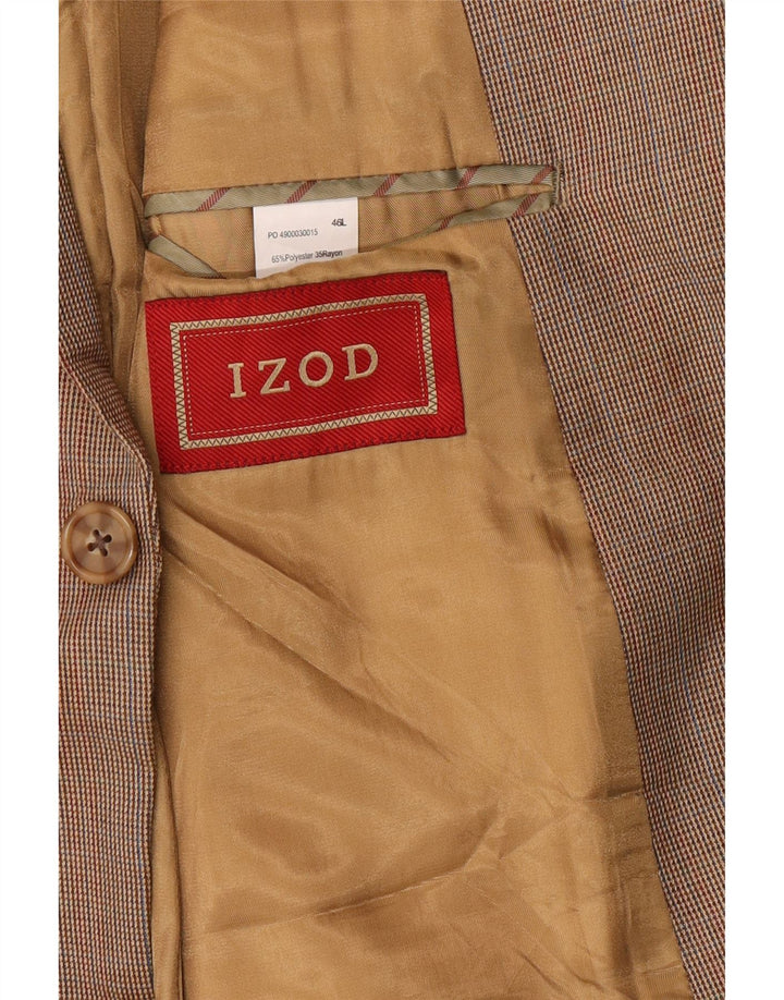 IZOD Herren Longline 2-Knopf-Blazerjacke UK 46 3XL Beige Hahnentrittmuster