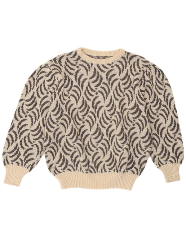 Vintage Damen Pullover mit abstraktem Muster und Rundhalsausschnitt, UK 14, Medium Off W