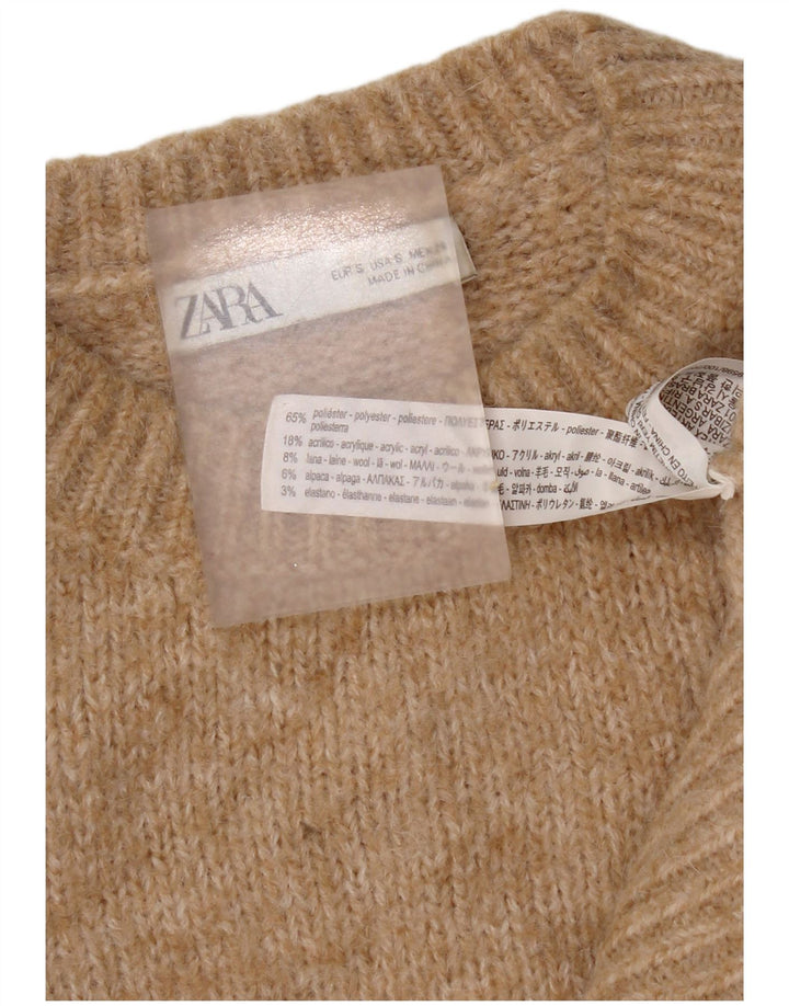 Zara Damen-Pullover, übergroß, Rundhalsausschnitt, Gr. 10, Größe S, Beige, Polyester
