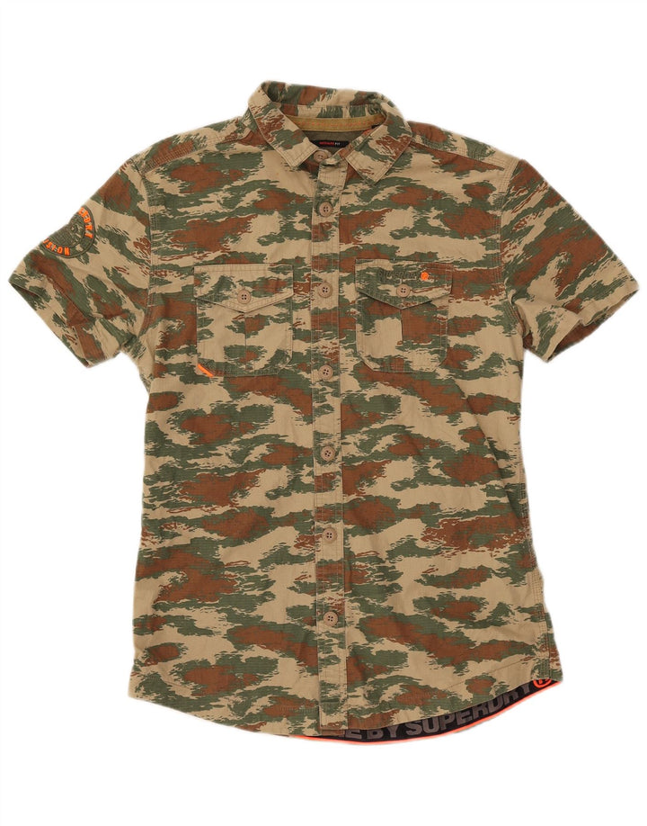 SUPERDRY Herren-Hemd, kurzärmelig, normale Passform, klein, Khaki, Camouflage, Baumwolle
