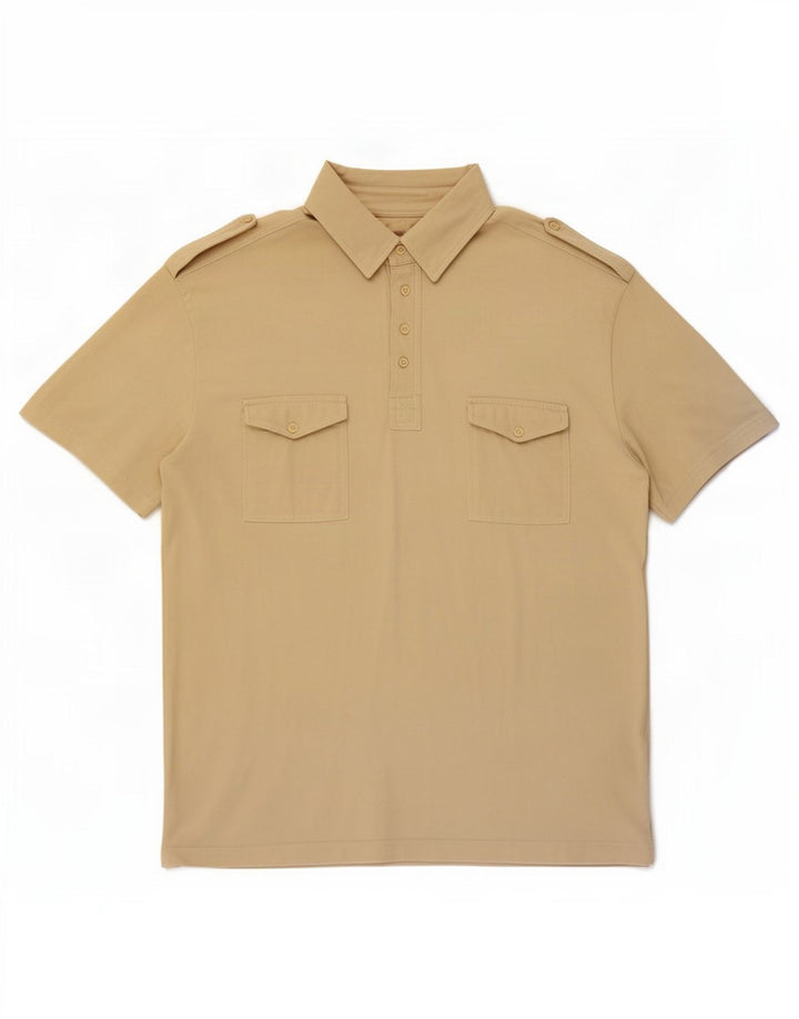 Vintage Herren Kurzarm-Militär-Pullover-Hemd, groß, Beige