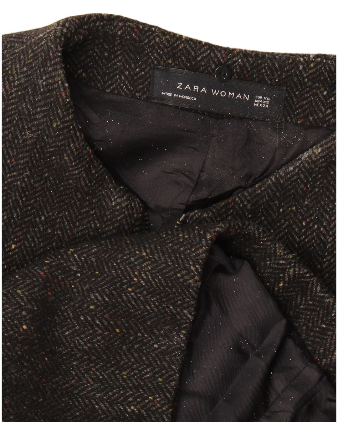 Zara Damen Loose Fit Mantel UK 6 XS Graues Fischgrätenmuster