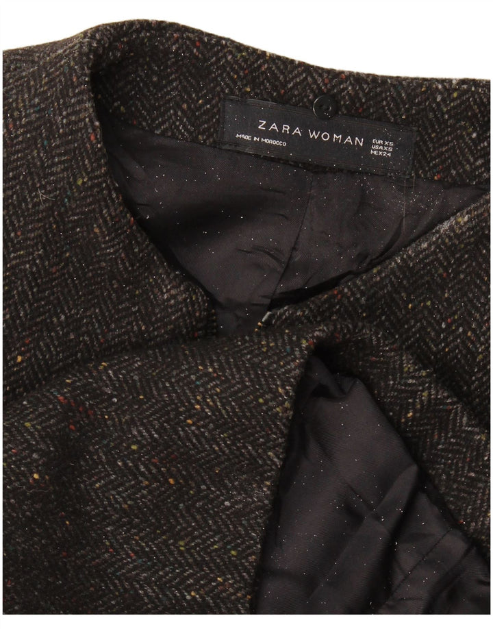 Zara Damen Loose Fit Mantel UK 6 XS Graues Fischgrätenmuster