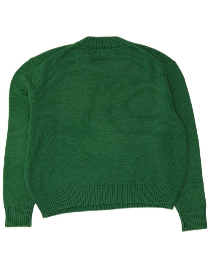 Zara Damen-Pullover, übergroß, V-Ausschnitt, UK 14, mittelgrün, Baumwolle
