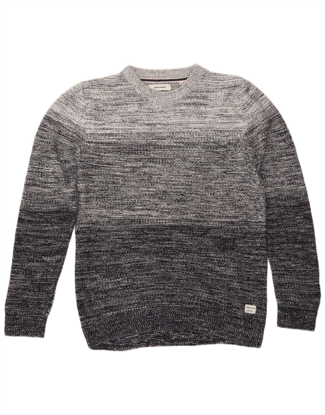 Jack & Jones Herren-Pullover mit Rundhalsausschnitt, mittelgrau, gestreift, Baumwolle
