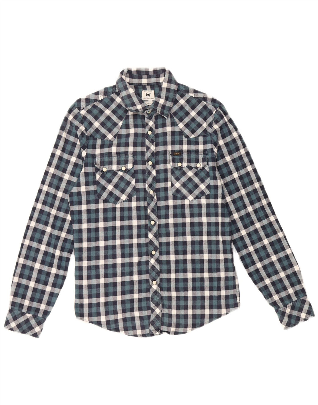 Lee Herren-Slim-Fit-Hemd, klein, blau kariert, Baumwolle