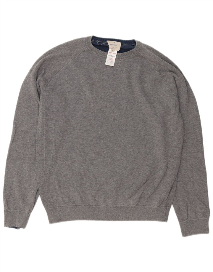 White Stuff Herren-Pullover mit Rundhalsausschnitt aus mittelgrauer Baumwolle