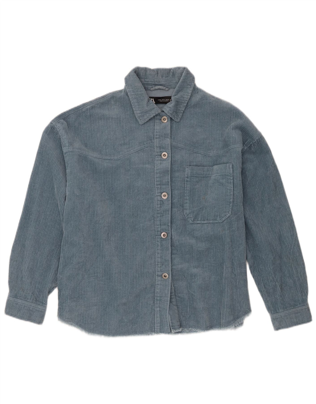 Zara Damen Übergroßes Cordhemd UK 14 Mittelblaue Baumwolle