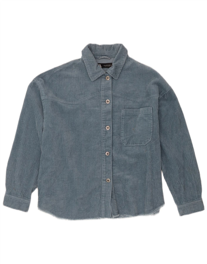Zara Damen Übergroßes Cordhemd UK 14 Mittelblaue Baumwolle
