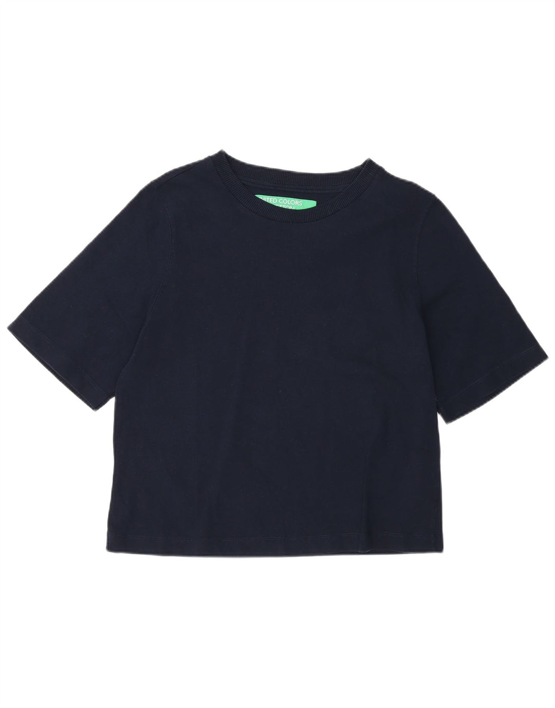Benetton Womens Regular T-Shirt Top UK 12 Medium Marineblau Baumwolle