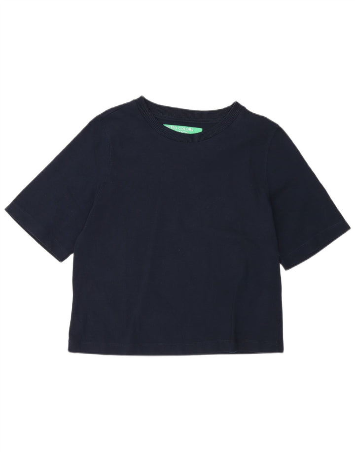 Benetton Womens Regular T-Shirt Top UK 12 Medium Marineblau Baumwolle