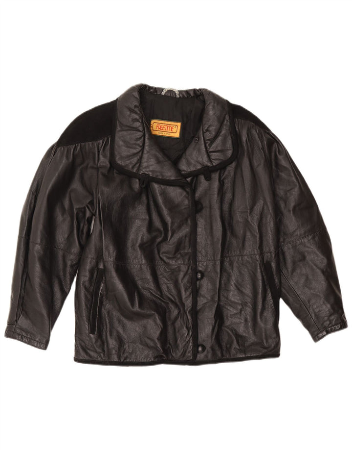 Vintage Damen Lederjacke UK 18 XL Schwarzes Leder