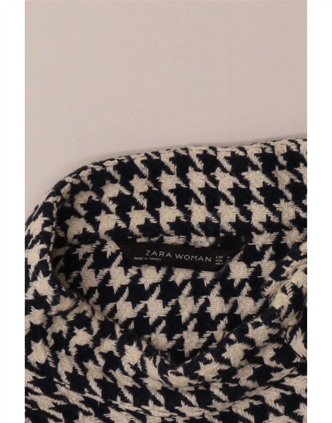 Zara Damen-Pullover mit Knopfkragen, Gr. 14, Mittelschwarz, Hahnentrittmuster
