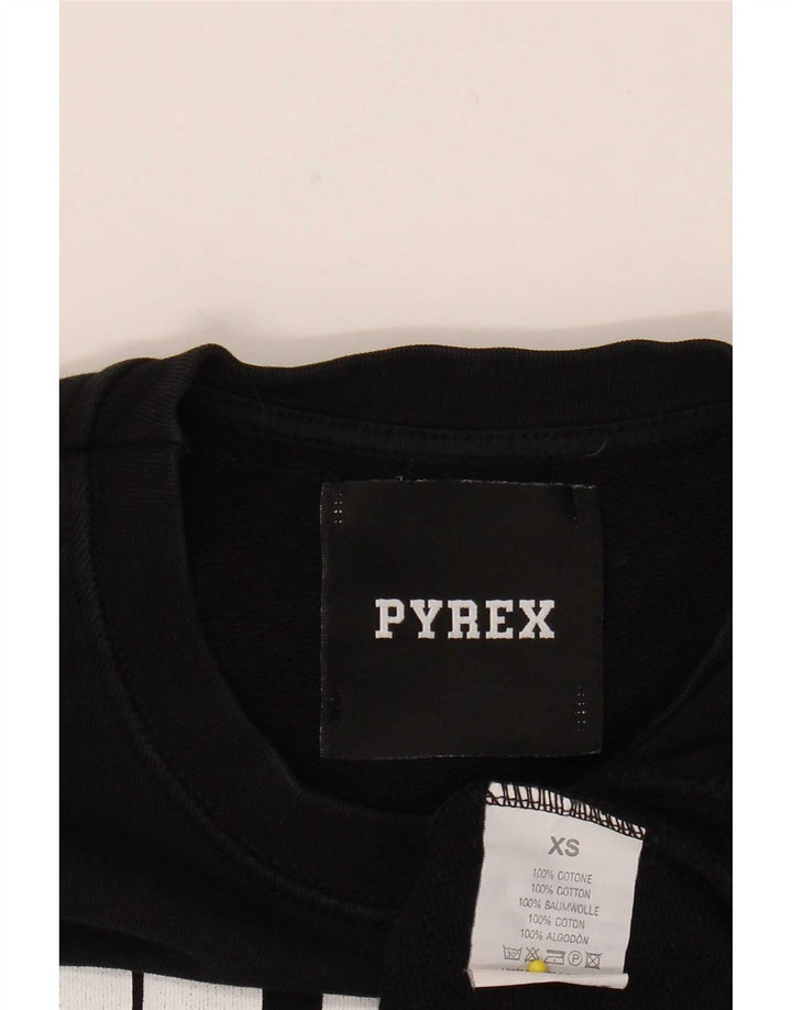 Pyrex Womens Oversized Crop Graphic Sweatshirt Pullover UK 6 XS Schwarz Baumwolle