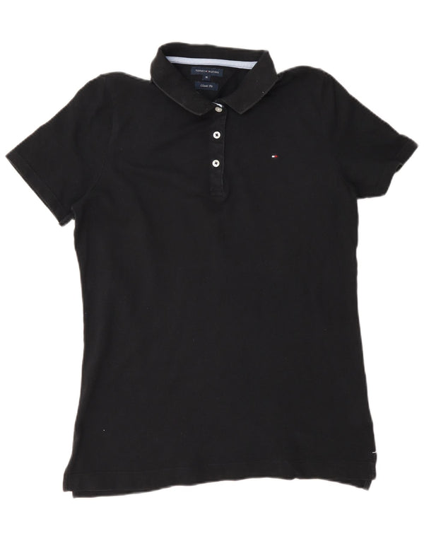 Tommy Hilfiger Damen-Poloshirt mit klassischer Passform, UK 12, mittelschwarz, Baumwolle