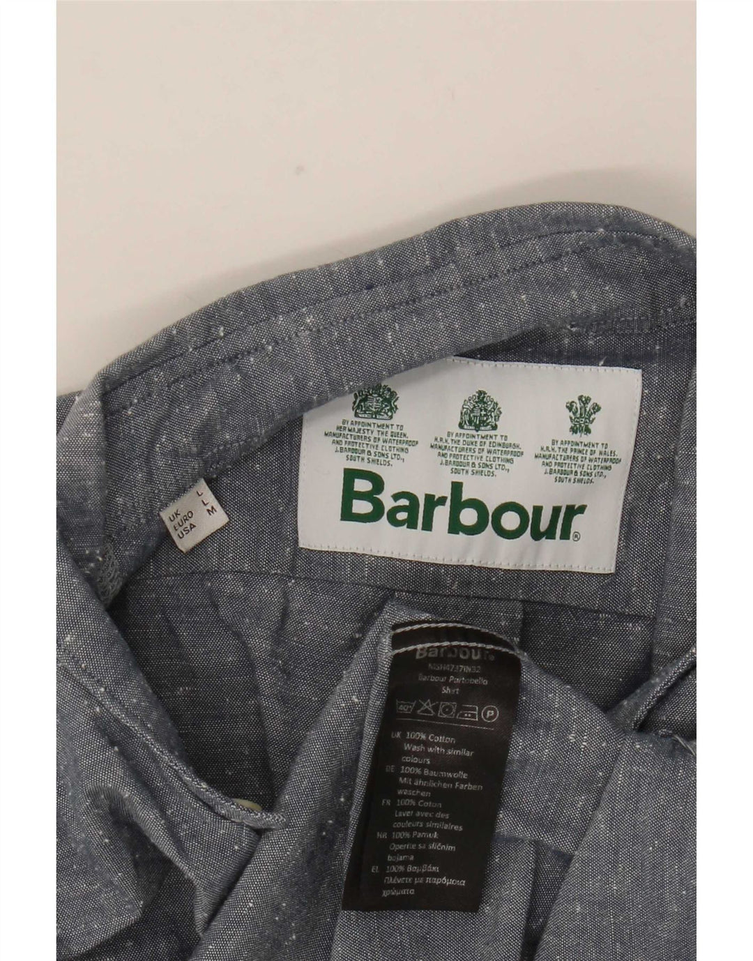 Barbour Herren-Kurzarmhemd, groß, grau gefleckte Baumwolle
