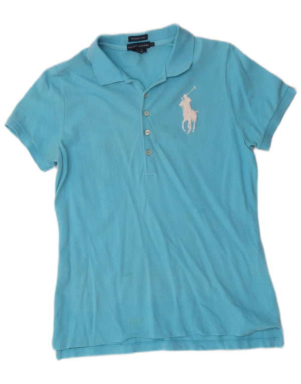 Ralph Lauren Damen Skinny Poloshirt UK 14 Große blaue Baumwolle