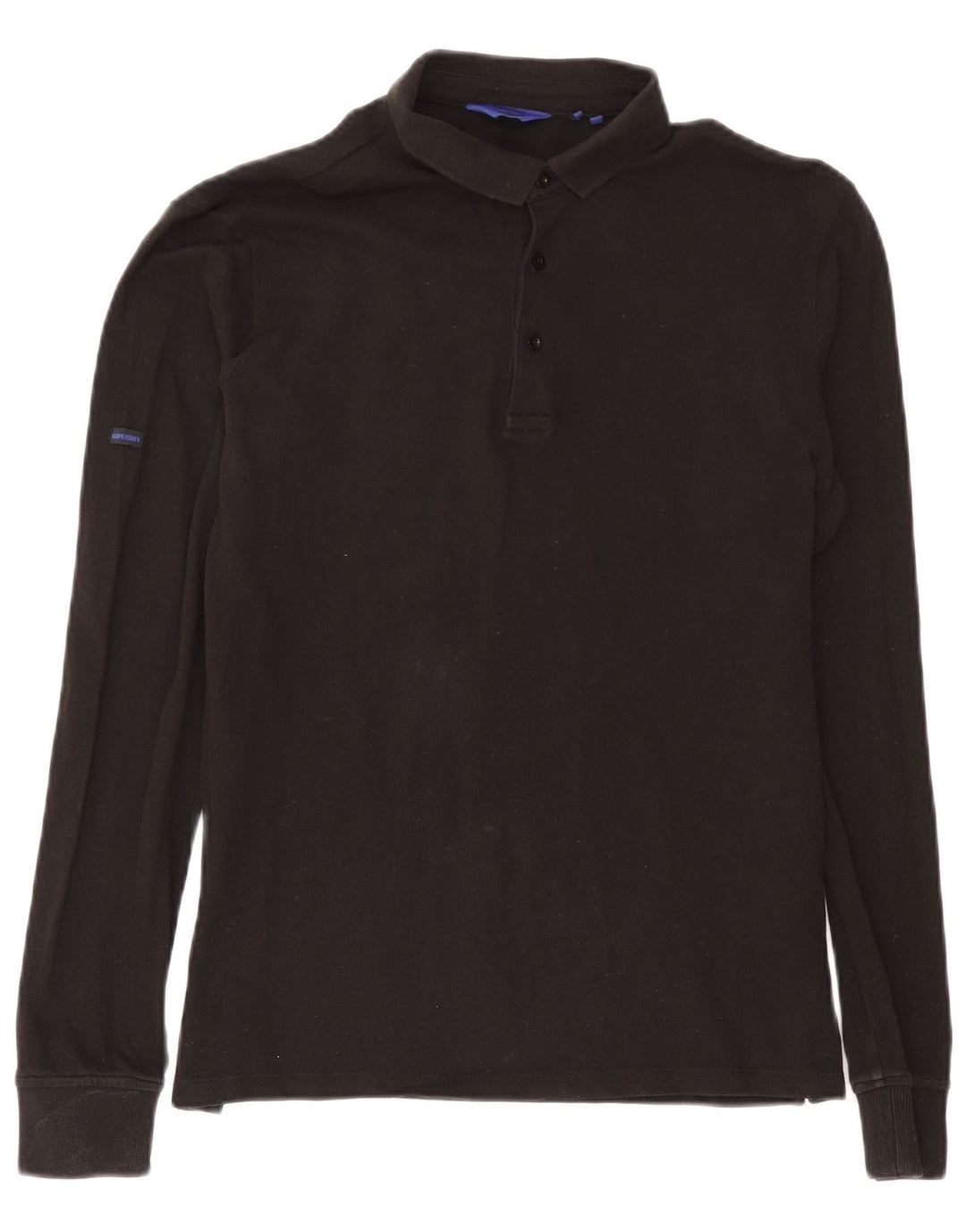 Superdry Herren-Langarm-Poloshirt aus mittelschwarzer Baumwolle