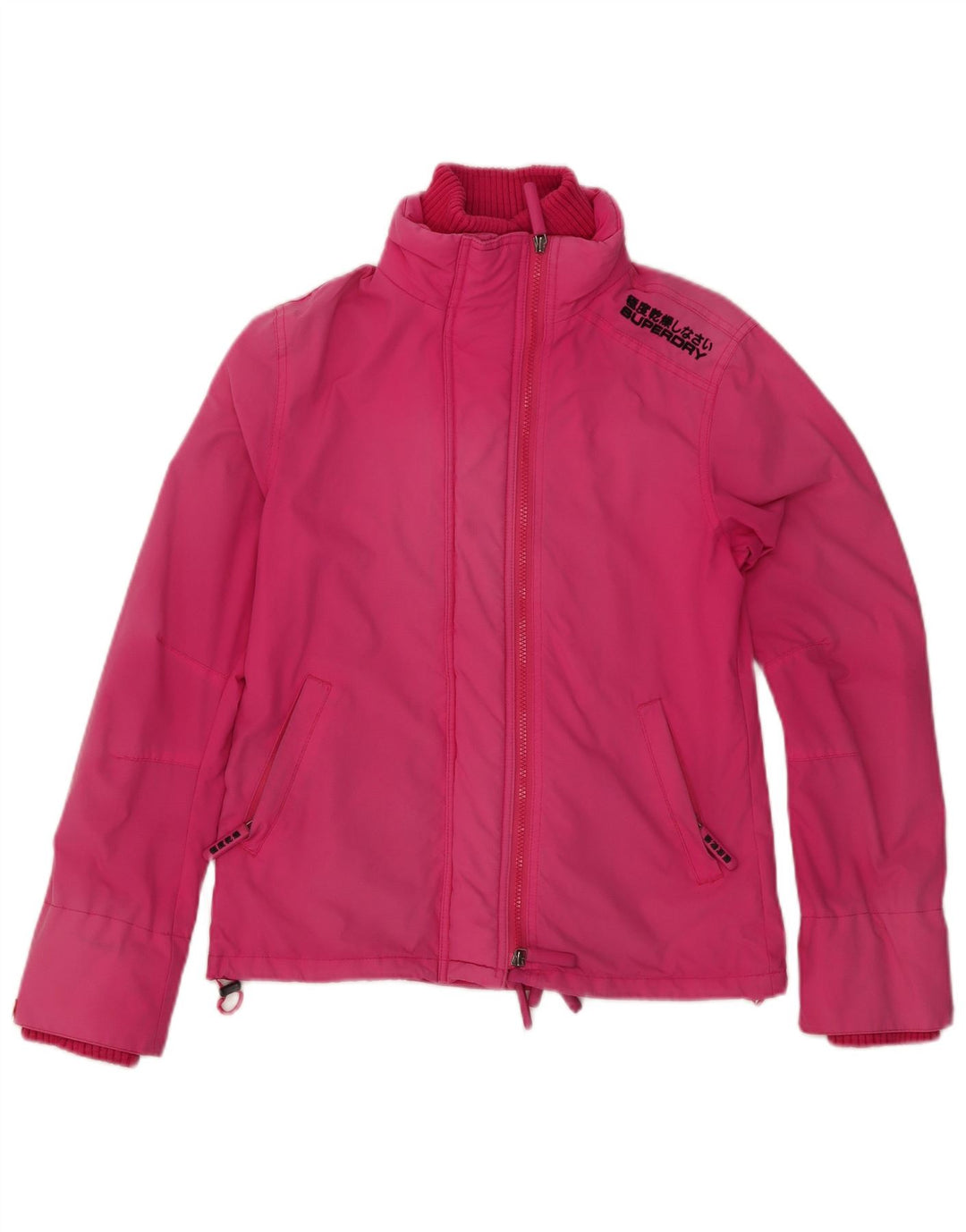 Superdry Damen-Regenjacke mit Grafik, UK 14, großes rosafarbenes Nylon