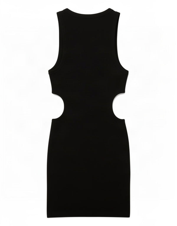 Ärmelloses, figurbetontes Kleid mit Ausschnitten von Zara für Damen, UK 12, Mittelschwarz, Baumwolle