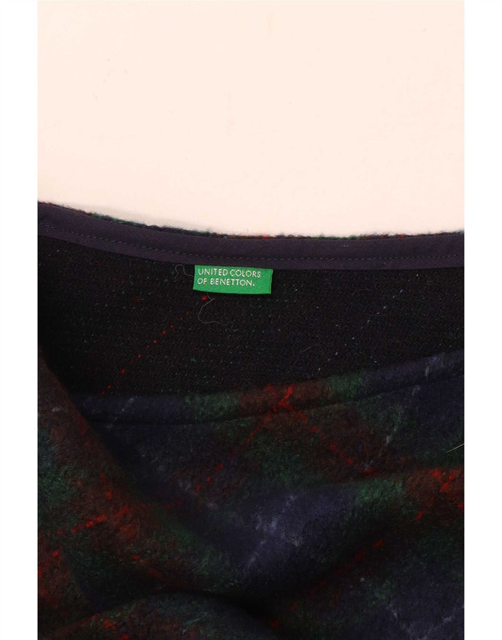 Benetton Damen Maxirock W28 Mittelblau kariert